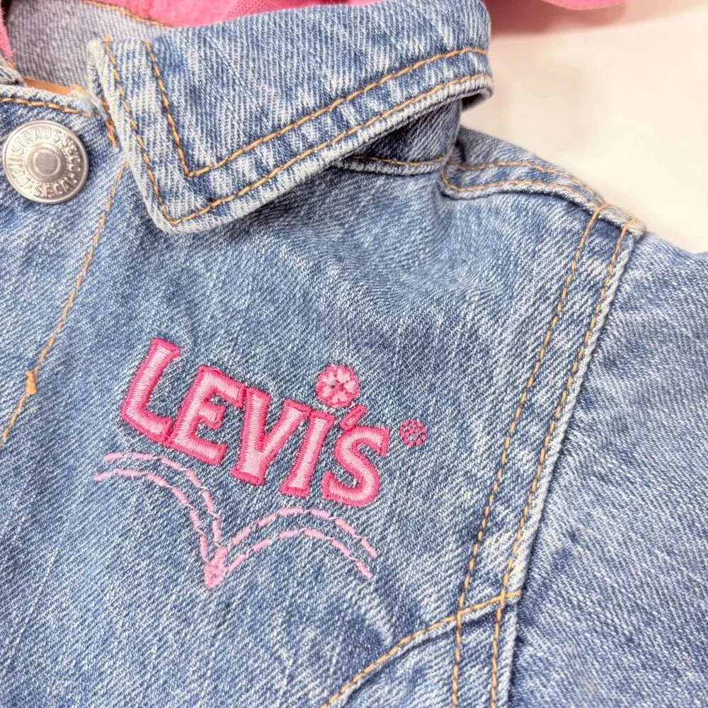 Vintage Levis Y2K Baby Girls Embroidered Pink Hoodie + Denim Jean Jacket 18m